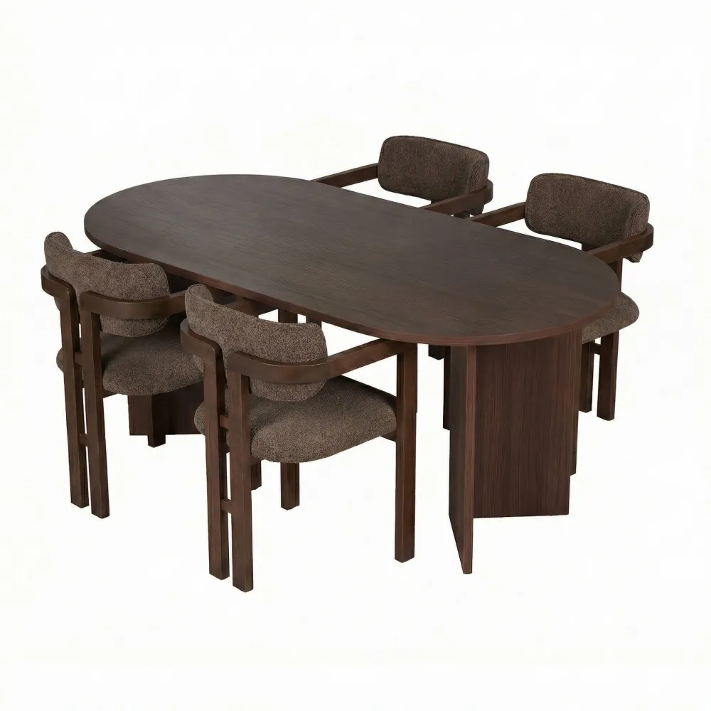 Set masă de dining cu scaune (5 piese) Hanah Home Meridia 4, Nuc Milano / Nuc închis / Maro