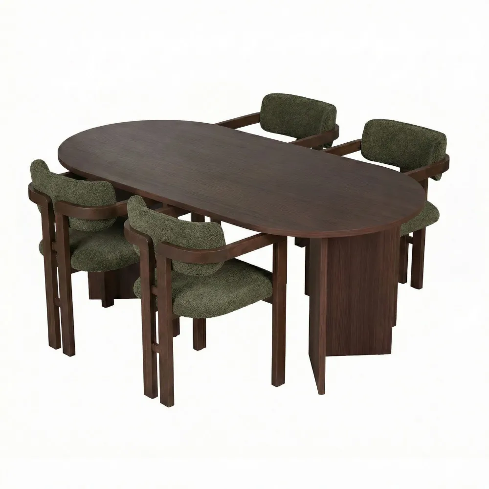 Set masă de dining cu scaune (5 piese) Hanah Home Meridia 4, Nuc Milano / Nuc închis / Verde