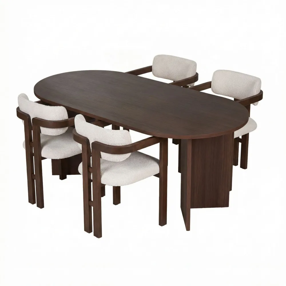 Set masă de dining cu scaune (5 piese) Hanah Home Meridia 4, Nuc Milano / Nuc închis / Alb