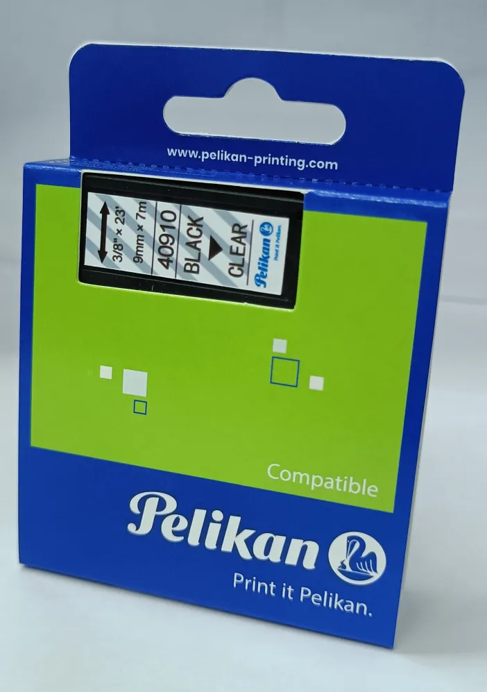 Banda etichete Pelikan compatibil DYMO 40910 negru pe transparent