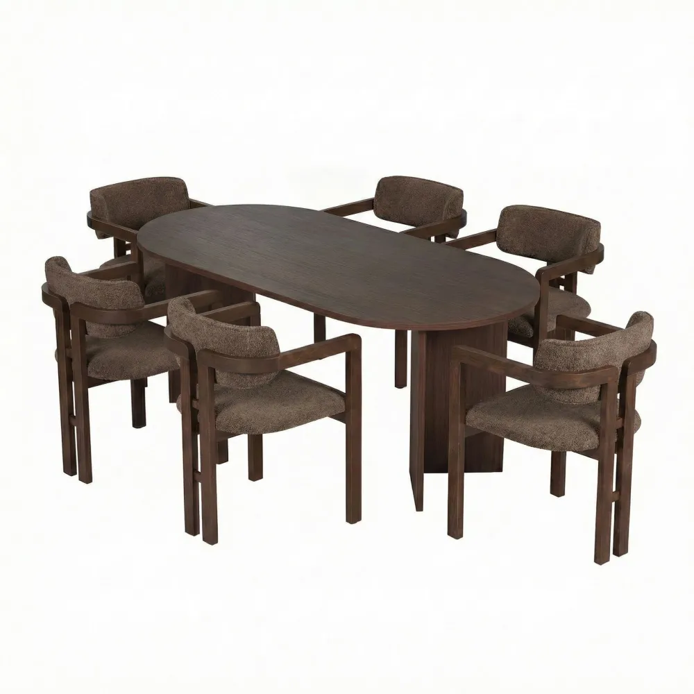 Set masă de dining cu scaune (7 piese) Hanah Home Meridia 6, Nuc Milano / Nuc închis / Maro