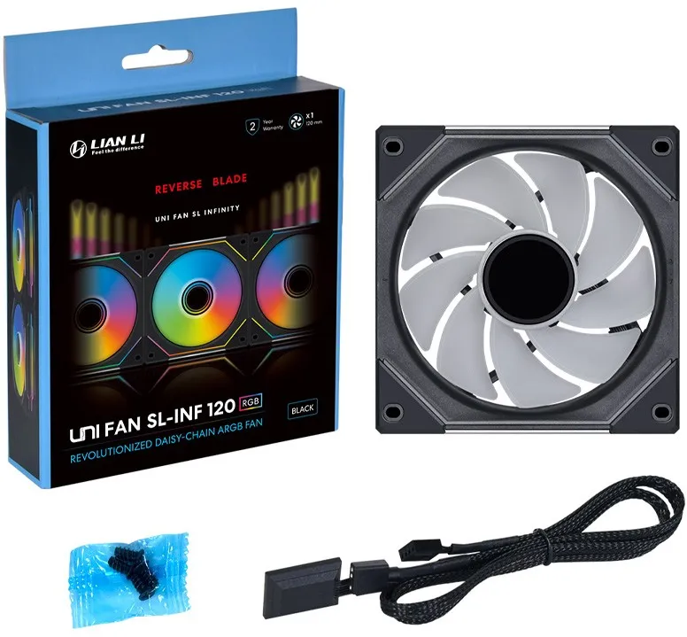 Set 4 ventilatoare Lian Li UNI FAN SL-INF 120 ARGB PWM 3 reverse blade si 1 standard 120 mm negru fara controller