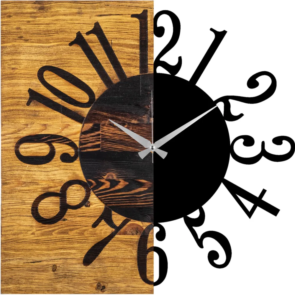 Ceas de perete din lemn Wallity Wooden Clock 7, Nuc / Negru