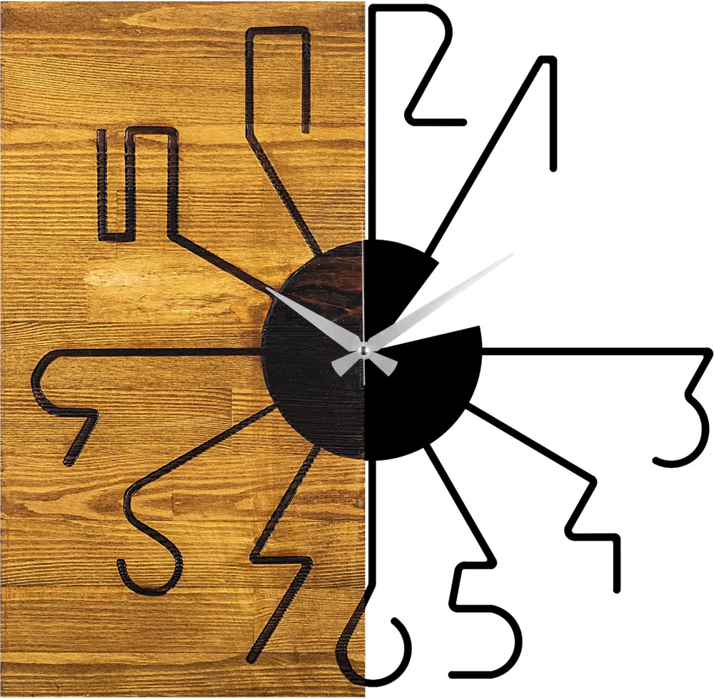 Ceas de perete din lemn Wallity Wooden Clock 29, Nuc / Negru