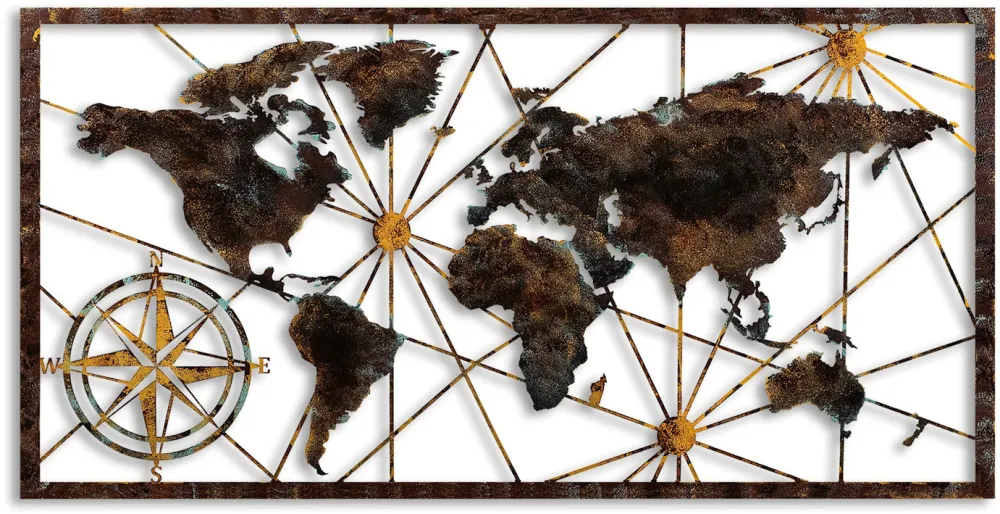 Decorațiune de perete din metal Wallity World Map Large - 1, Multicolor