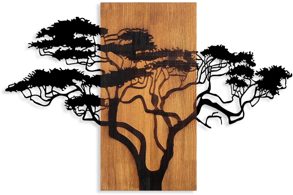 Decorațiune de perete din lemn Wallity Acacia Tree - 387, Nuc / Negru