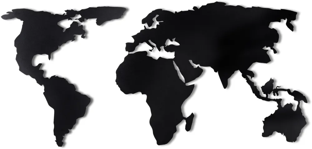 Decorațiune de perete din metal Wallity World Map Silhouette, Negru