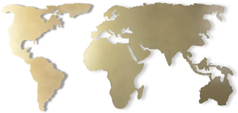 Decorațiune de perete din metal Wallity World Map Silhouette, Auriu