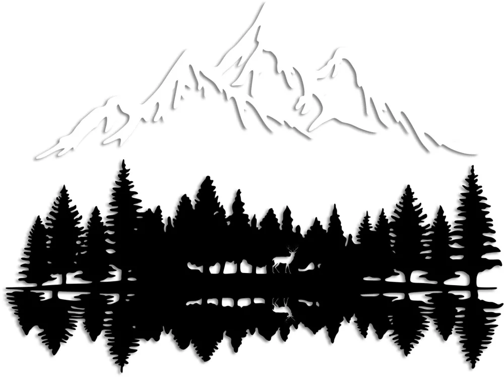 Decorațiune de perete din metal Wallity Nature And Mountain - 12, Negru / Alb