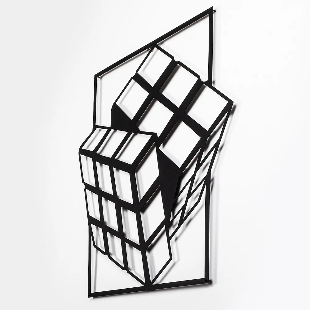 Decorațiune de perete din metal Wallity Rubik's Cube, Negru