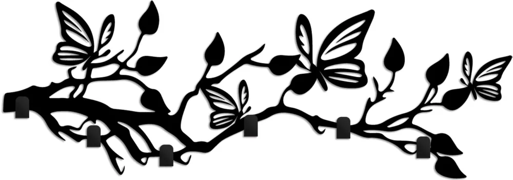 Cuier de perete din metal Wallity Butterfly World, Negru