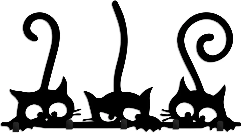 Cuier de perete din metal Wallity Hidden Cats, Negru