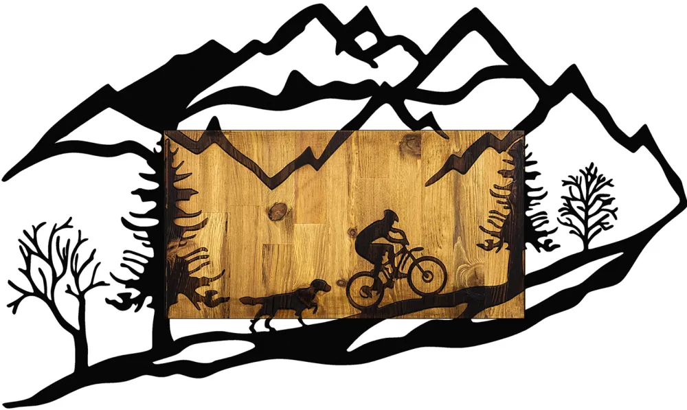 Decorațiune de perete din lemn Wallity Bicycle Riding in Nature 1, Nuc / Negru