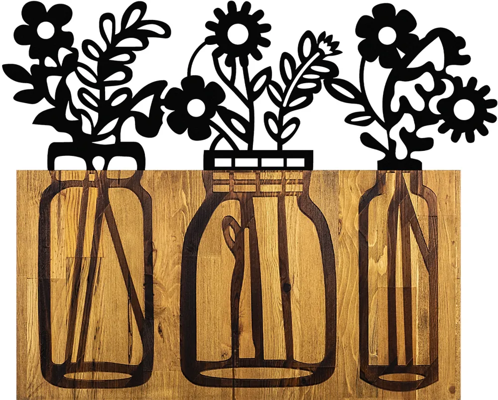 Decorațiune de perete din lemn Wallity Flower 5, Nuc / Negru