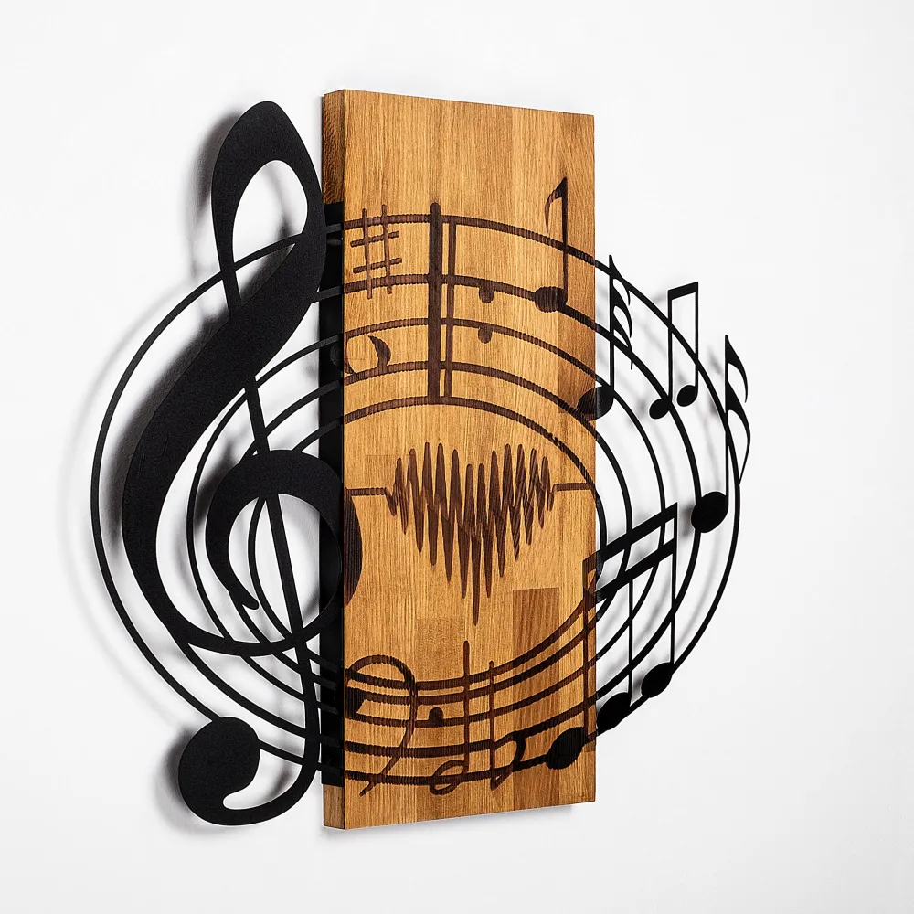 Decorațiune de perete din lemn Wallity Musical, Nuc / Negru