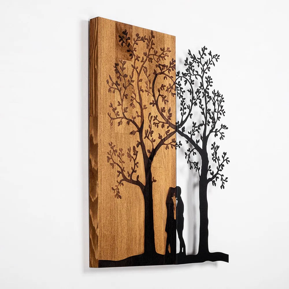 Decorațiune de perete din lemn Wallity Love Under The Tree, Nuc / Negru