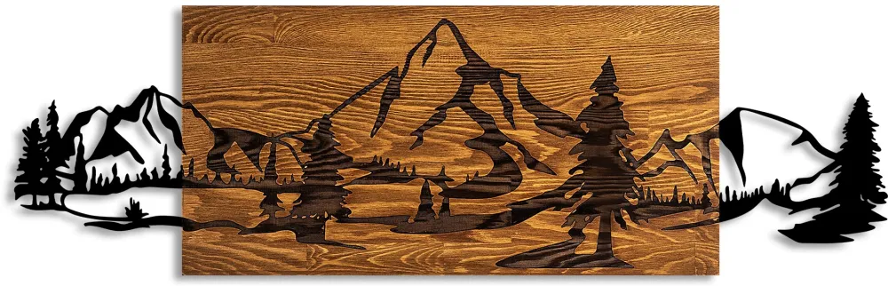 Decorațiune de perete din lemn Wallity Mountain Range, Nuc / Negru