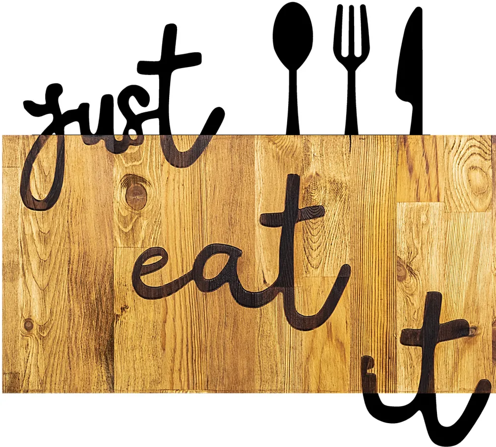 Decorațiune de perete din lemn Wallity Just Eat It, Nuc / Negru