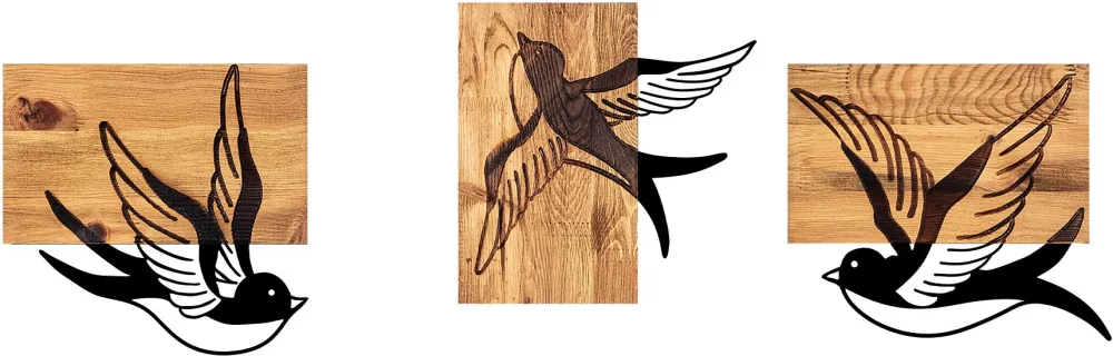 Decorațiune de perete din lemn Wallity Free Birds - 333, Negru / Nuc