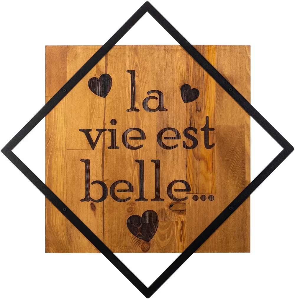 Decorațiune de perete din lemn Wallity La Vie Est Belle, Nuc / Negru