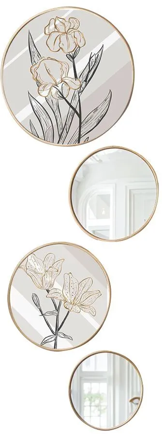Set tablouri MDF cu ramă și oglindă (4 piese) Wallity Roundmirrorset - 0004, Multicolor