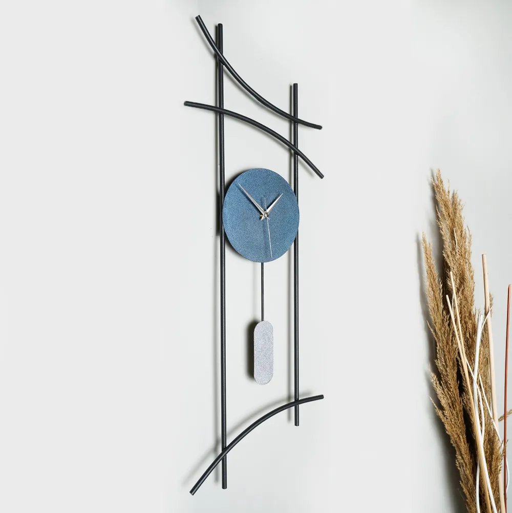 Ceas de perete din metal Wallity Ken - Blue, Albastru / Gri