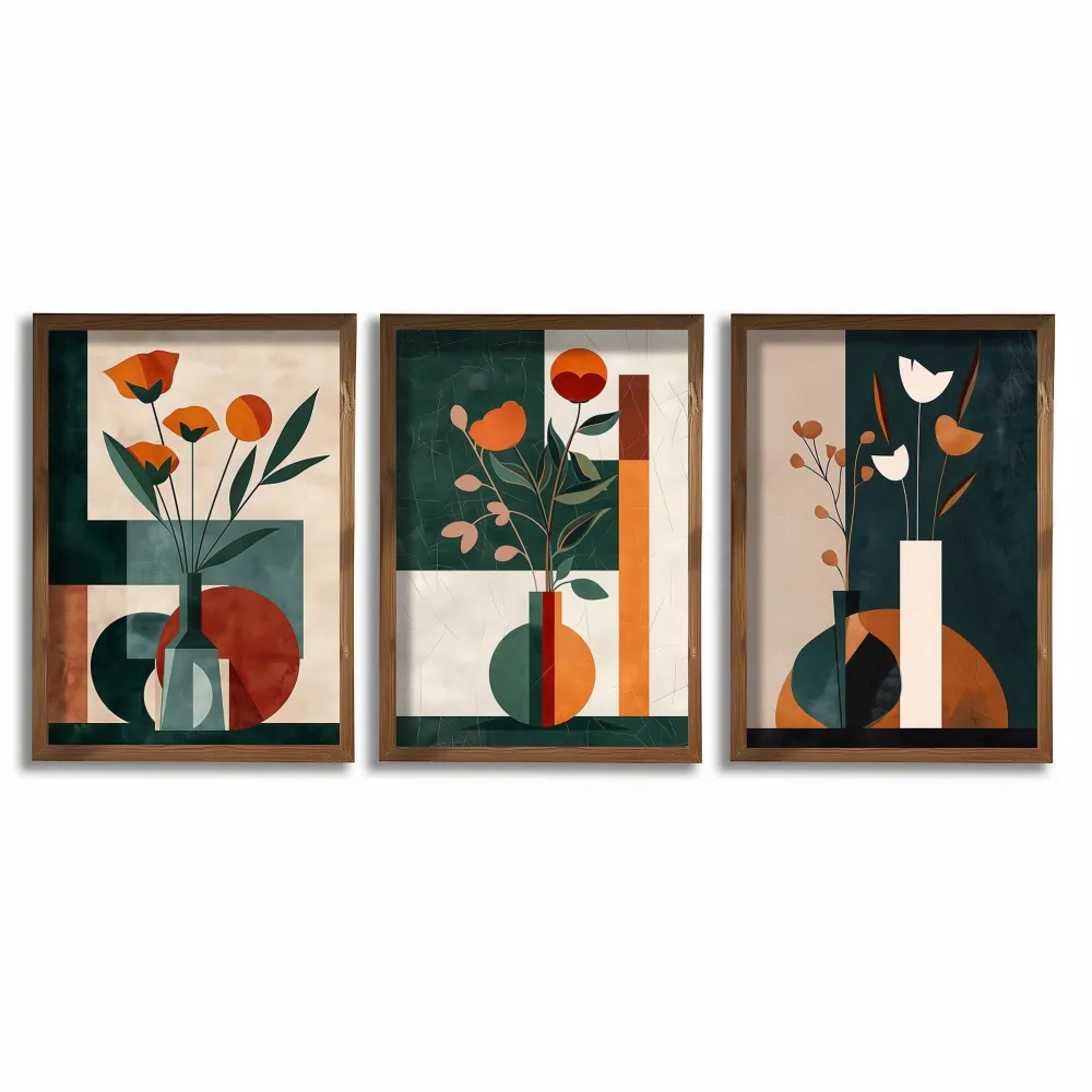 Tablou MDF cu ramă (3 piese) Wallity HUM117, Multicolor