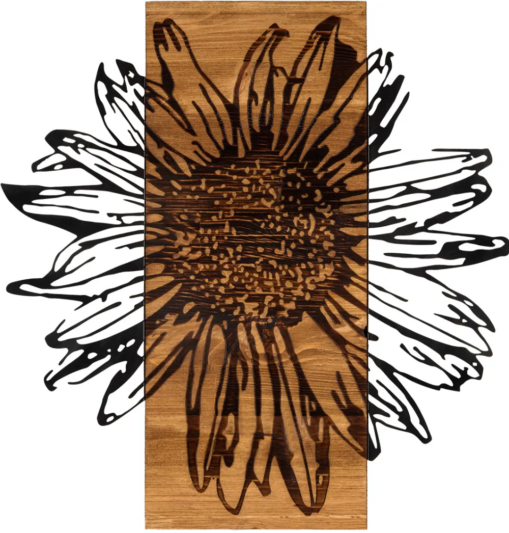 Decorațiune de perete din lemn Wallity Daisy, Negru / Nuc