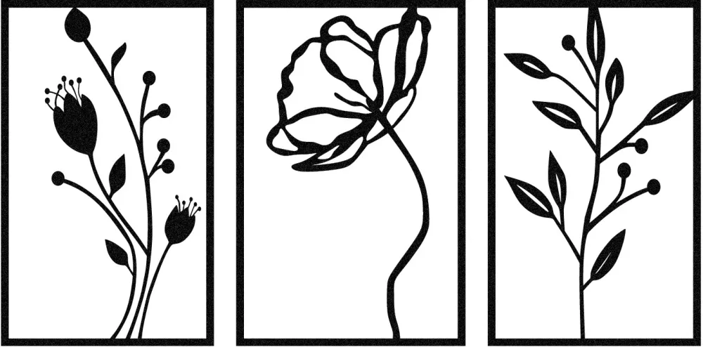 Decorațiune de perete din metal Wallity Flowers, Negru