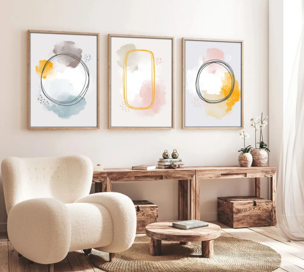 Tablou MDF cu ramă (3 piese) Wallity Huhu125 - 30 x 40, Multicolor