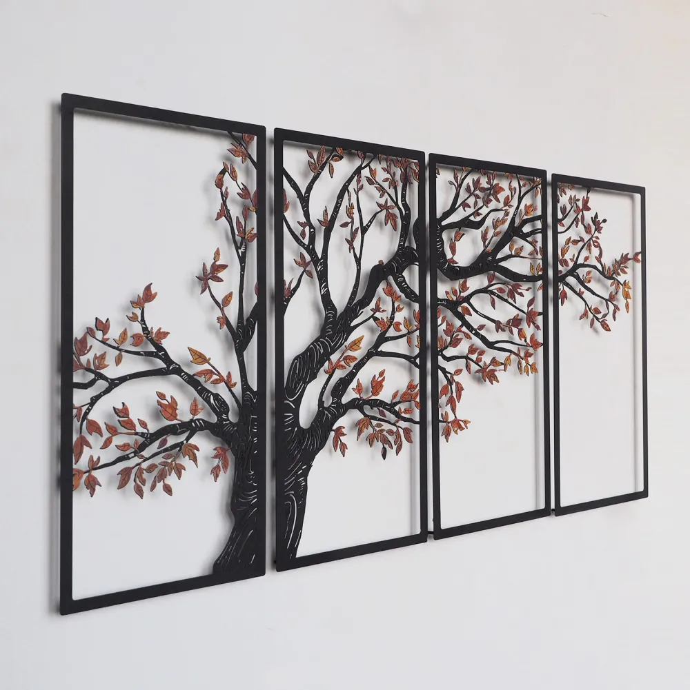 Decorațiune de perete din metal Wallity Autumn Vibes Set of 4- APT740 M, Negru