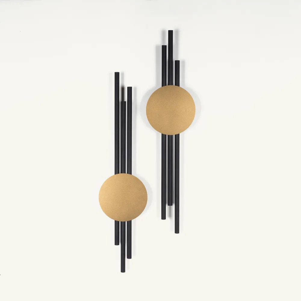 Decorațiune de perete din metal Wallity Antique Lines Set - APT799, Negru / Auriu
