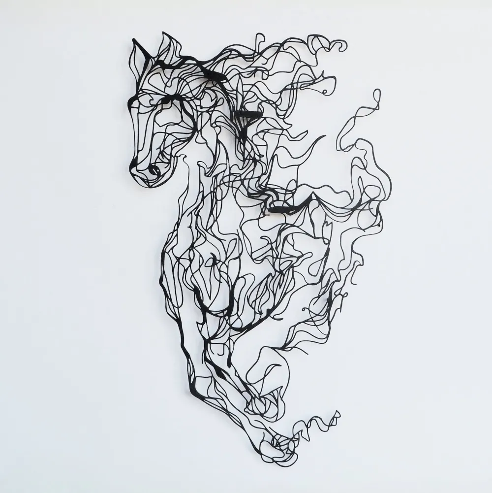 Decorațiune de perete din metal Wallity Metal Horse Line Art - APT724, Negru