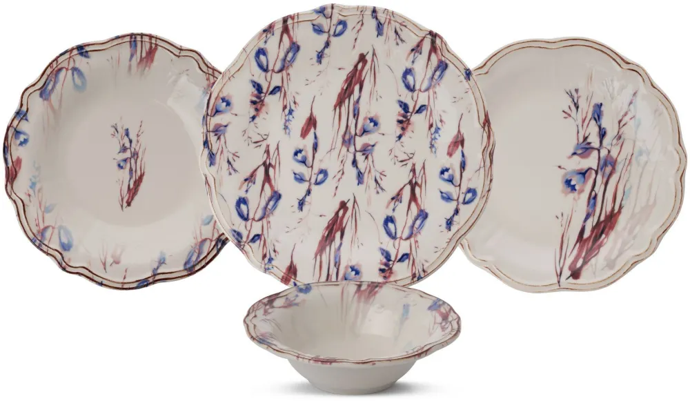 Serviciu de masă (24 piese) Hermia Blue Rustica, bleumarin / Burgund