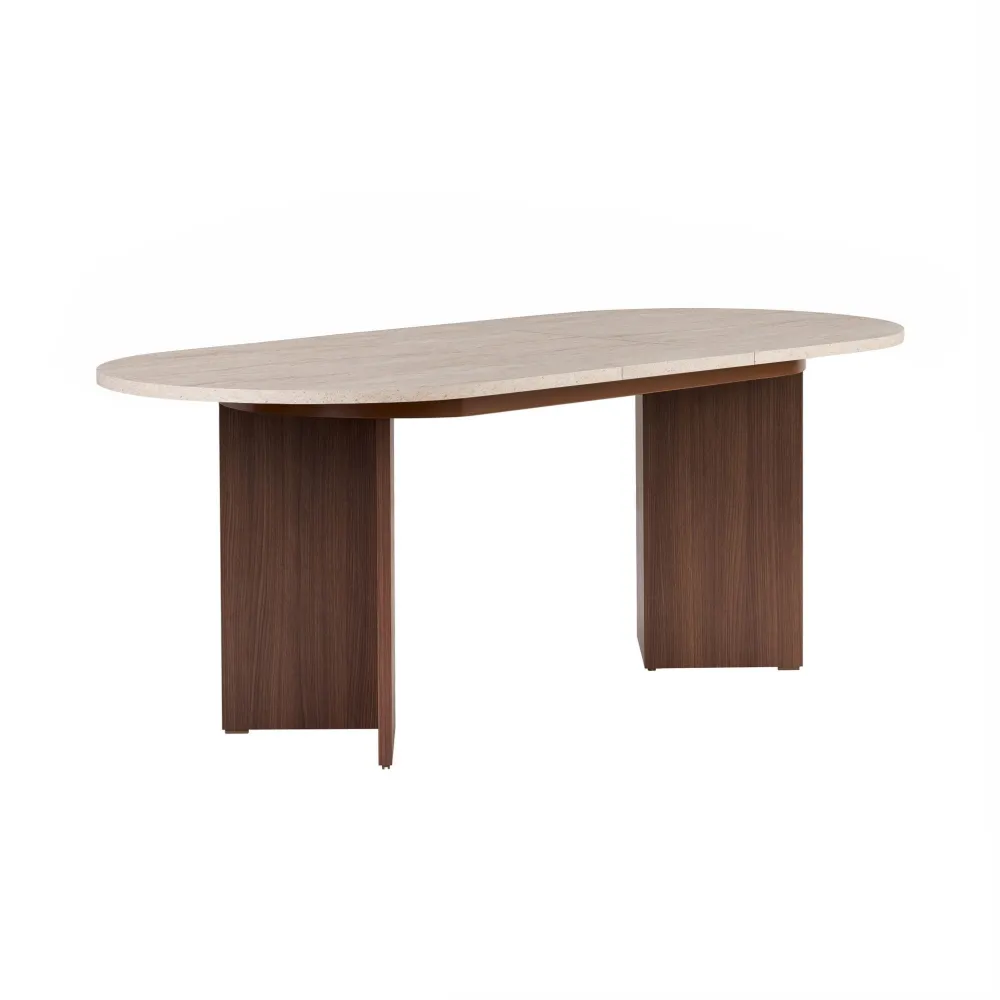 Masă de dining extensibilă Hanah Home Sorell, Travertin / Nuc Milano
