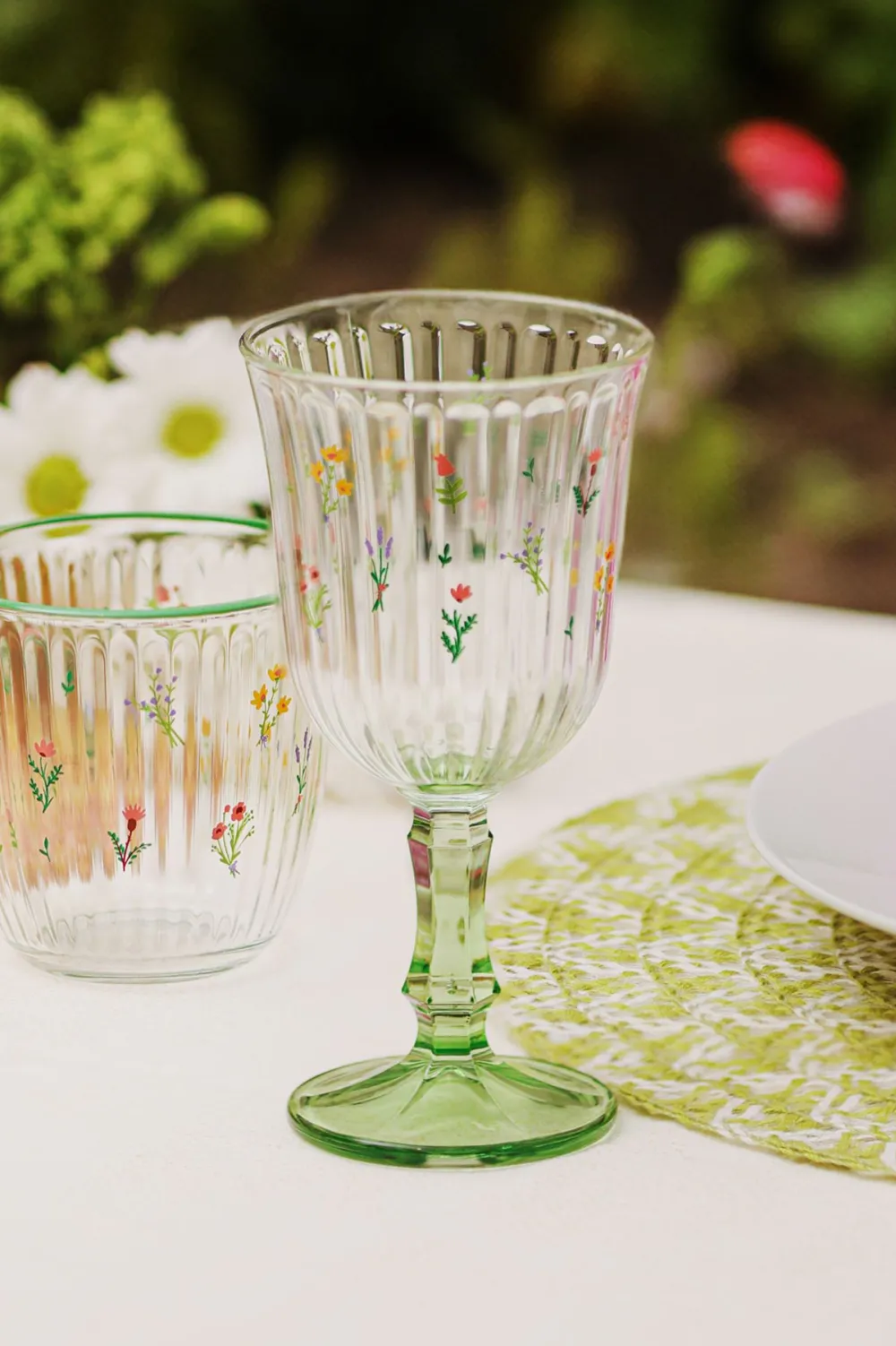 Set pahare de vin (4 piese) Hermia Botanical 240, Galben / Verde