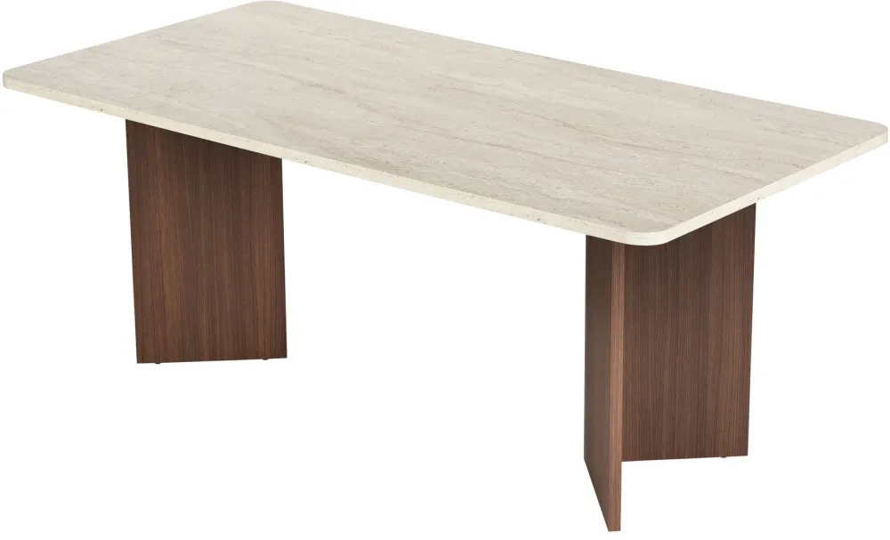 Masă de dining Hanah Home Linza, Travertin / Nuc Milano