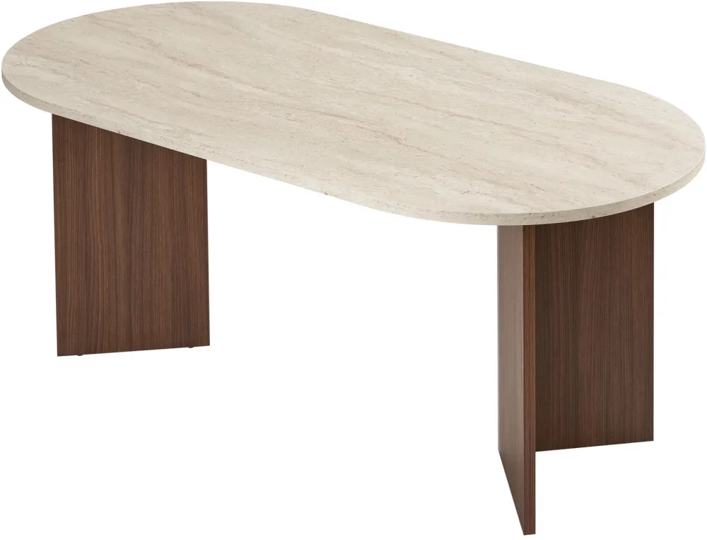 Masă de dining Hanah Home Sablin, Travertin / Nuc Milano