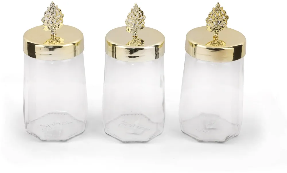 Set cutii de depozitare (3 piese) Hermia PLTN108, Transparent / Auriu