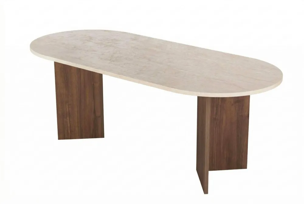 Masă de dining Hanah Home Sabella, Travertin / Nuc Venezia