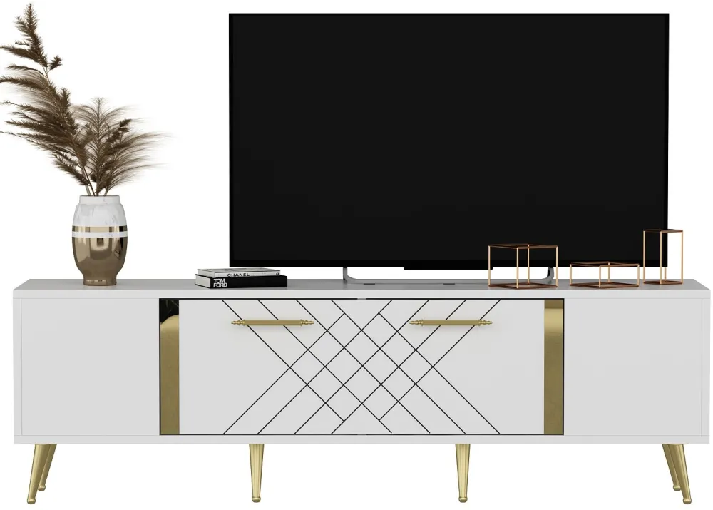 Comodă TV Hanah Home Detas, Alb / Auriu