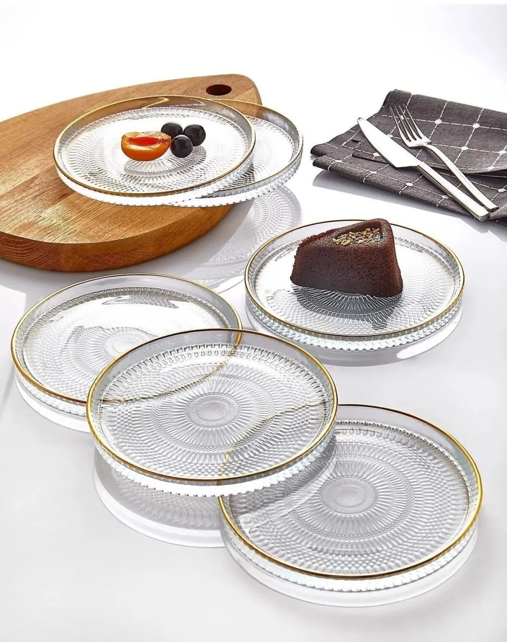Set farfurii desert (6 piese) Hermia İl0395, Auriu / Transparent