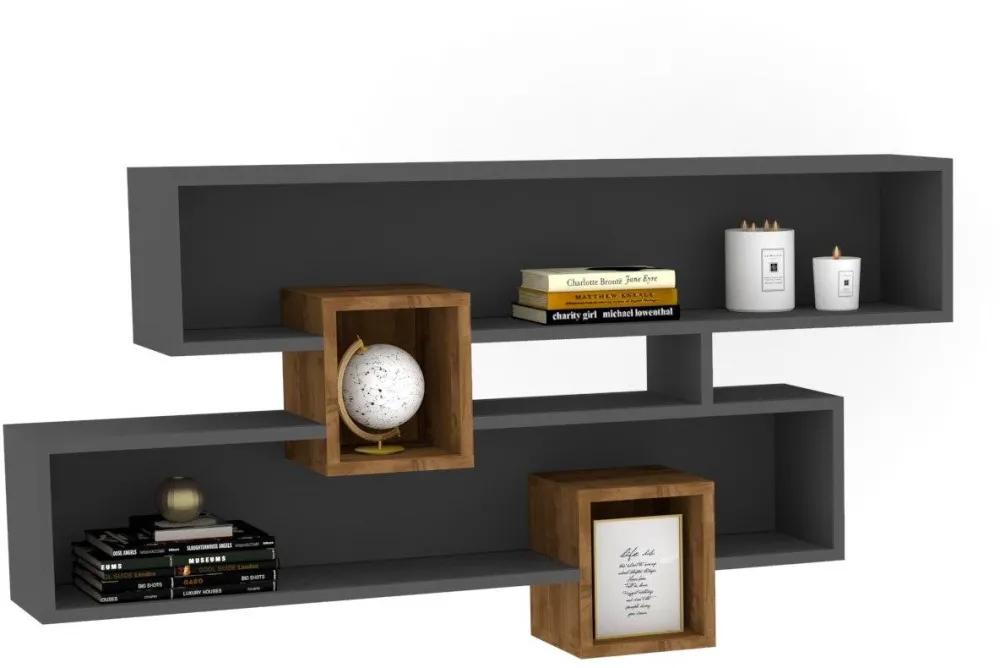 Raft de perete Hanah Home Karen - Walnut, Anhtacite, Nuc / Antracit