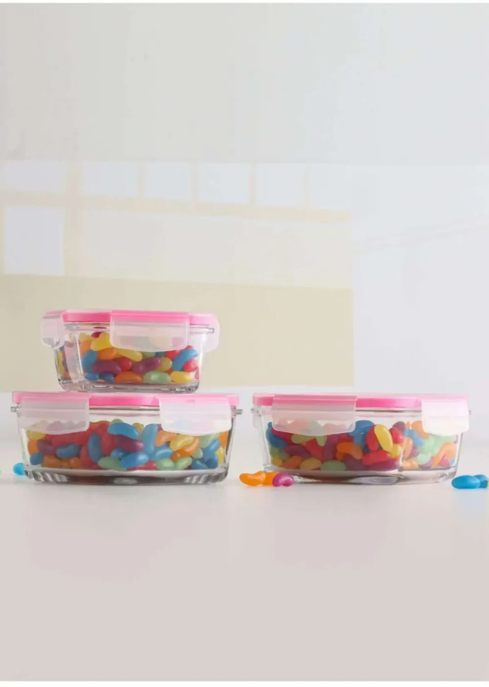 Set recipiente de depozitare din sticlă (3 piese) Hermia LV-FRESCOS1, Roz