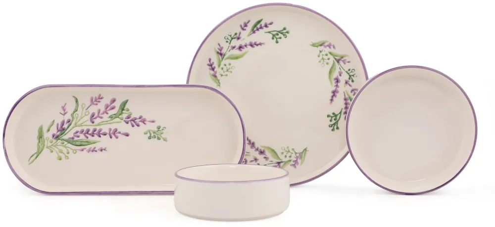Set pentru micul dejun (14 piese) Hermia Lavanta 14, Alb / Mov / Verde