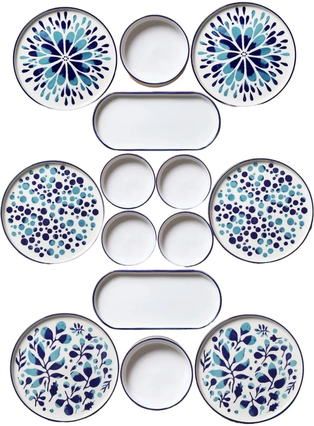 Set pentru micul dejun (14 piese) Hermia K-14-Prç-Blueetnic-Kahvaltı, Albastru / Alb