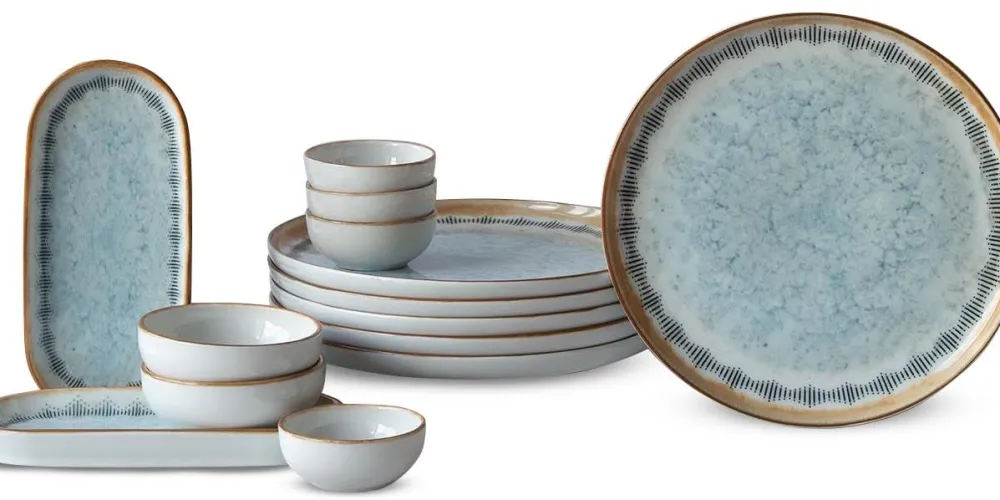 Set pentru micul dejun (14 piese) Hermia NNMOD14KH880742, Alb / Albastru / Cămilă