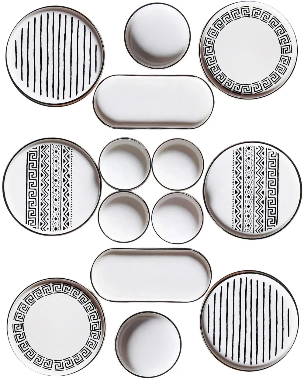 Set pentru micul dejun (14 piese) Hermia K-14-Prç-Sıosavıor-Kahvaltı, Negru / Alb