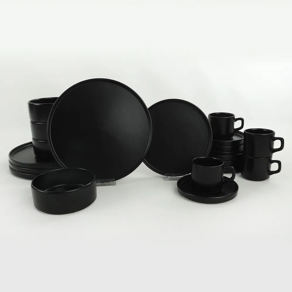 Serviciu de masă din ceramică (20 piese) Hermia TY038120F956A000000MAP2400, Negru mat