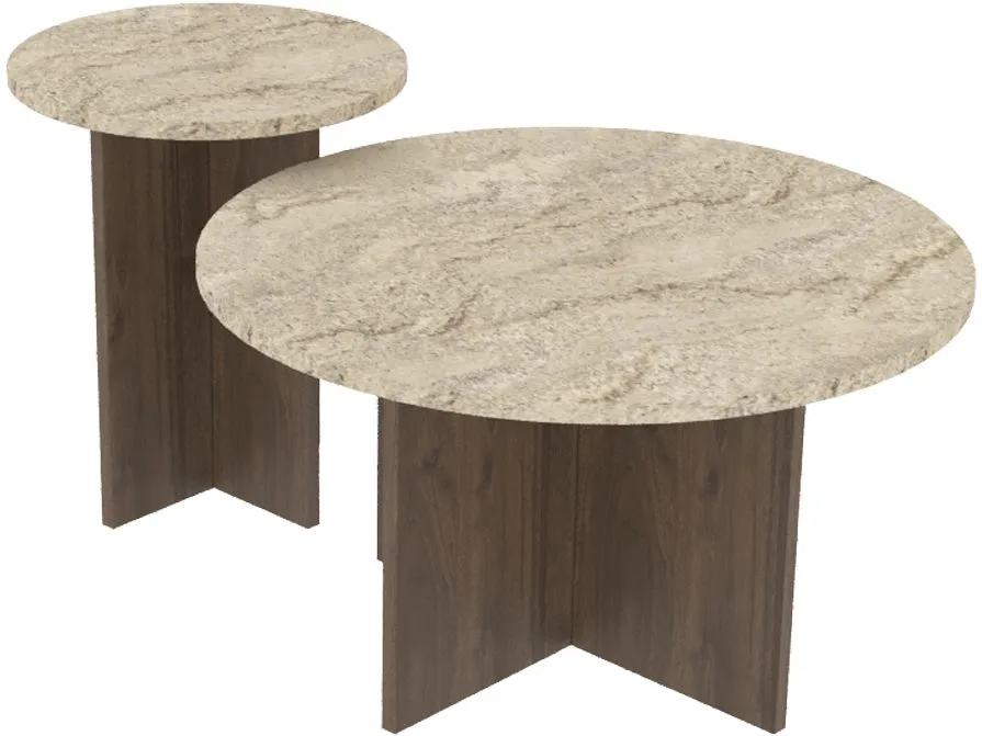 Set măsuțe de cafea Hanah Home Private, Travertin / Nuc